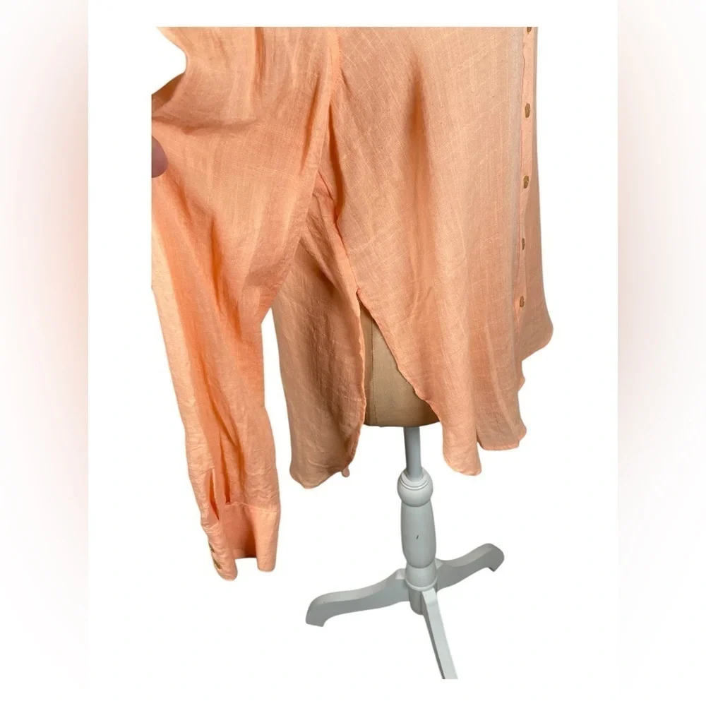 Free People Womens That's a Wrap Button Down Tie Front Shirt in Peach Coral Pink